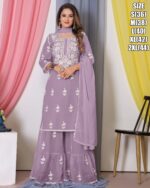 Ethnicrang Women's Bamberg Georgette With Cotton Stitched Embroidered Top-Sarara Set With Dupatta