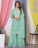 Ethnicrang Women's Bamberg Georgette With Cotton Stitched Embroidered Top-Sarara Set With Dupatta