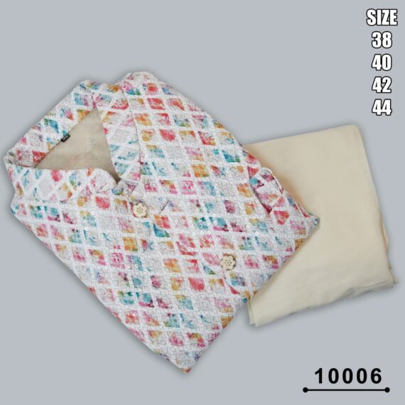 Men's Festive Wear Silk Mastani Kurta-Pajama With Lakhnowi And Sequence Work Koti