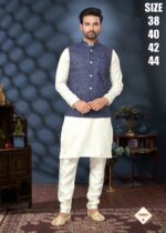 Men's Festive Wear Silk Mastani Kurta-Pajama With Lakhnowi And Sequence Work Koti