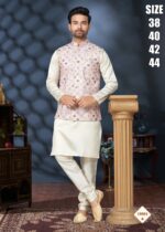 Men's Festive Wear Silk Mastani Kurta-Pajama With Lakhnowi And Sequence Work Koti