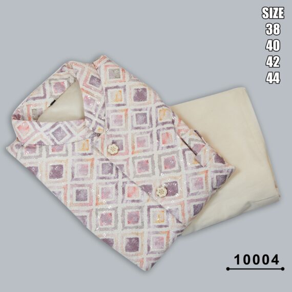 Men's Festive Wear Silk Mastani Kurta-Pajama With Lakhnowi And Sequence Work Koti