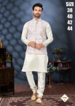 Men's Festive Wear Silk Mastani Kurta-Pajama With Lakhnowi And Sequence Work Koti