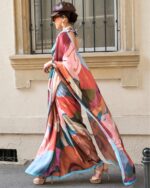 Unstitched Satin Georgette Sheer Fancy Digital Printed Party Wear Sarees For Women