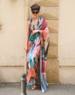 Unstitched Satin Georgette Sheer Fancy Digital Printed Party Wear Sarees For Women