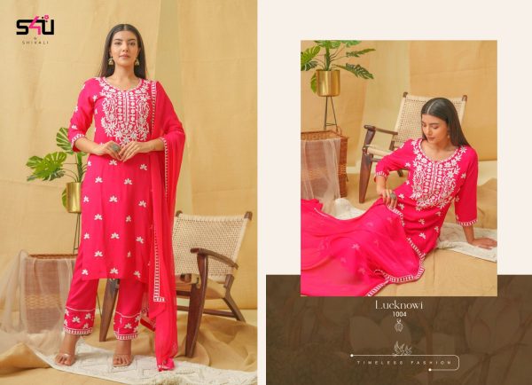 Designer Lucknowi Embroidered Work Rayon Straight Kurti With Pent Set, Ethnic Kurti Set For Women