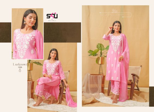 Designer Lucknowi Embroidered Work Rayon Straight Kurti With Pent Set, Ethnic Kurti Set For Women
