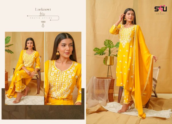 Designer Lucknowi Embroidered Work Rayon Straight Kurti With Pent Set, Ethnic Kurti Set For Women