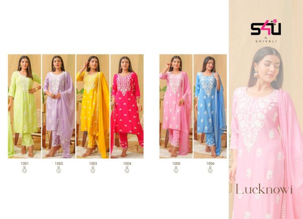 Designer Lucknowi Embroidered Work Rayon Straight Kurti With Pent Set, Ethnic Kurti Set For Women