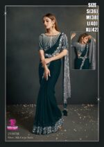 Traditional Women's Wear Silk Crepe Satin Saree For Party| Stitched Embroidery With Sequins Wedding Saree.