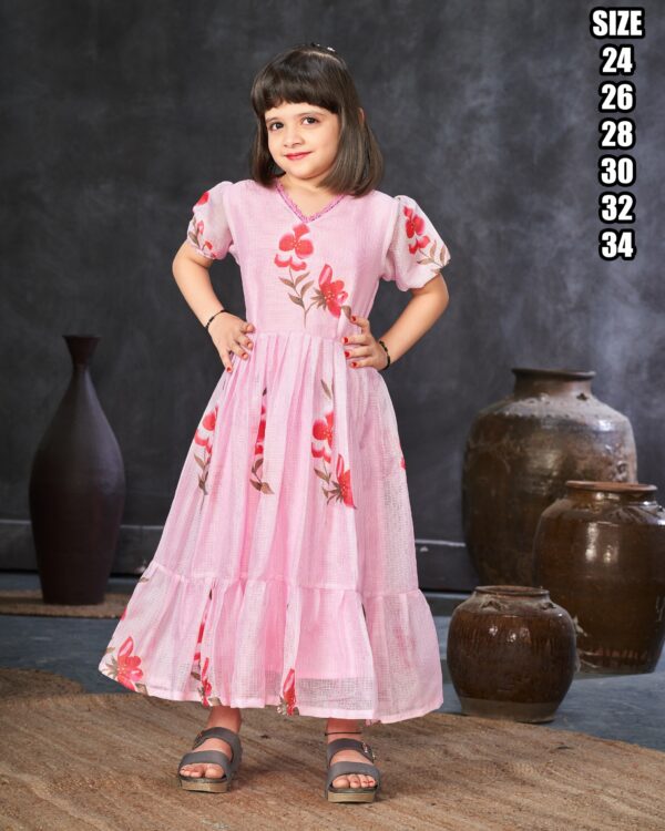 Any Ceremonies Kid's Wear Stitched Kota Checks Gowns, Latest Heavy Digital Printed Kid's Gown For Parties