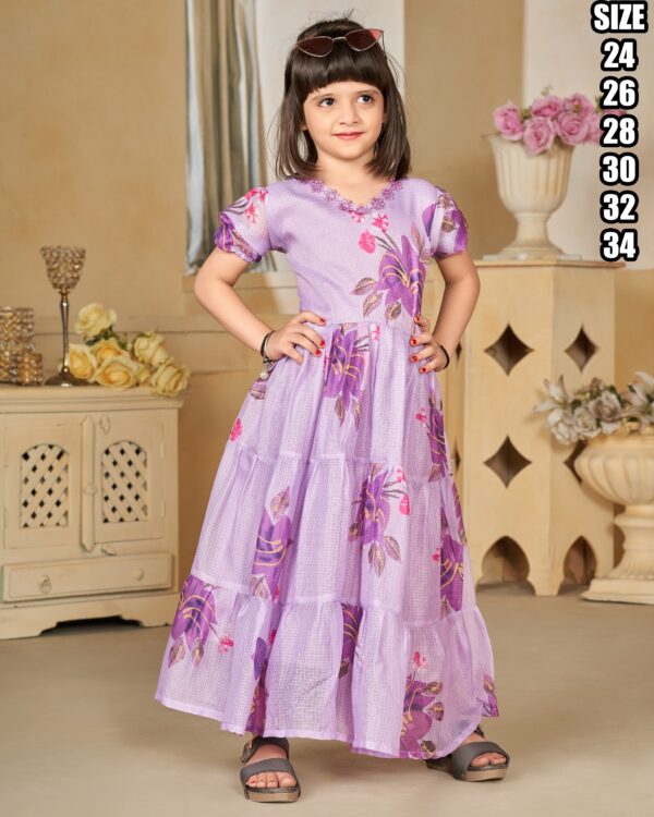 Any Ceremonies Kid's Wear Stitched Kota Checks Gowns, Latest Heavy Digital Printed Kid's Gown For Parties