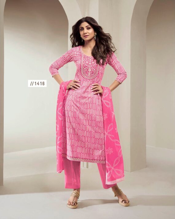 Festive Wear High-Quality Pure Cotton With Digital Print & Khatli Work Latest Kurti-Pent With Dupatta