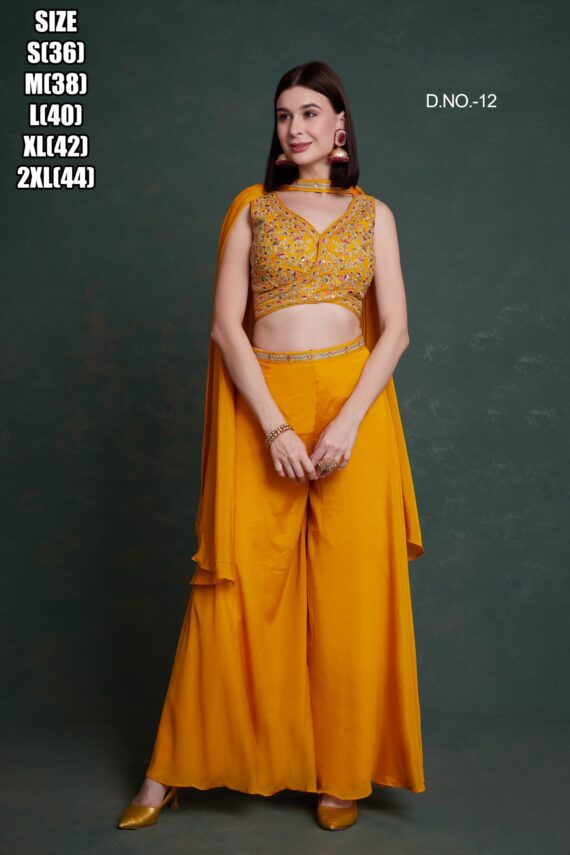 Traditional Wear Real Chinon With Embroidered Work Beautiful Top With Plazzo & Dupatta For Women