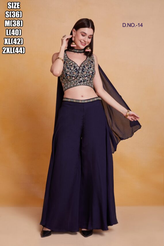 Traditional Wear Real Chinon With Embroidered Work Beautiful Top With Plazzo & Dupatta For Women
