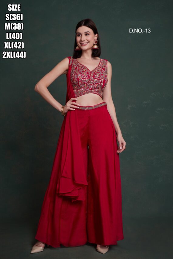 Traditional Wear Real Chinon With Embroidered Work Beautiful Top With Plazzo & Dupatta For Women