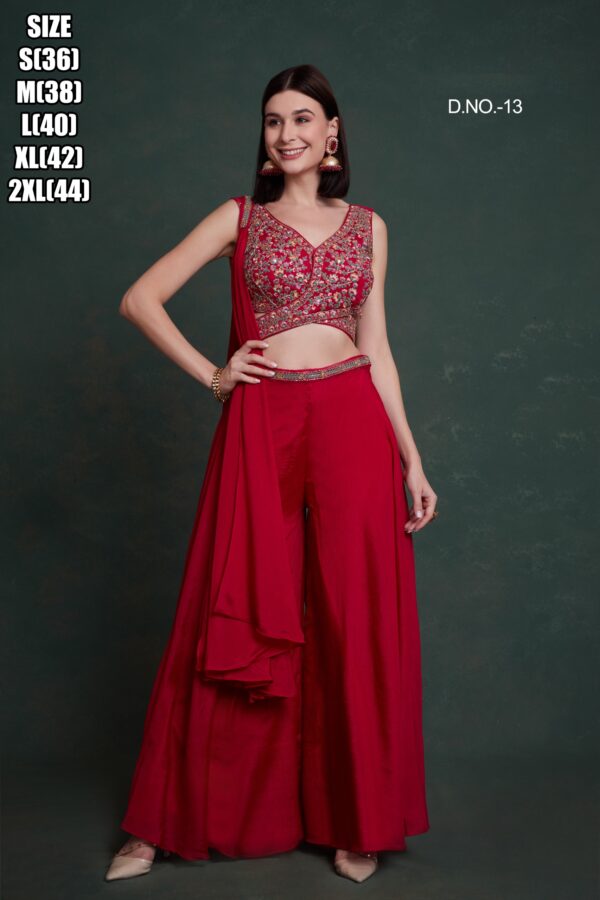 Traditional Wear Real Chinon With Embroidered Work Beautiful Top With Plazzo & Dupatta For Women