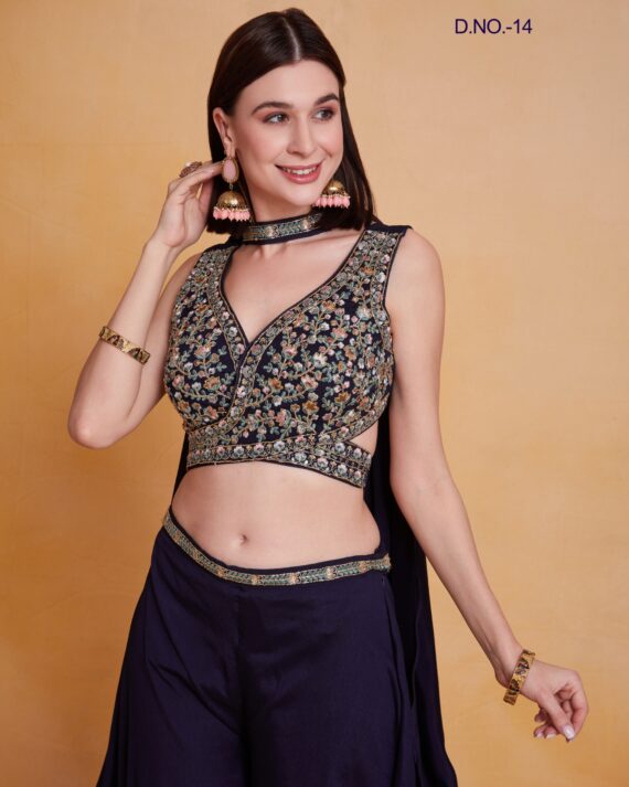 Traditional Wear Real Chinon With Embroidered Work Beautiful Top With Plazzo & Dupatta For Women