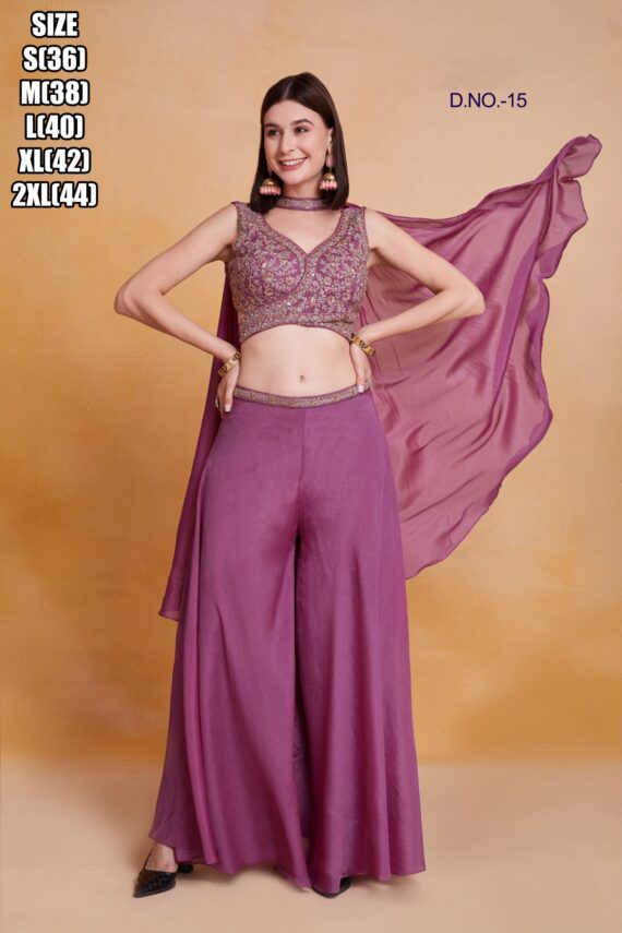 Traditional Wear Real Chinon With Embroidered Work Beautiful Top With Plazzo & Dupatta For Women