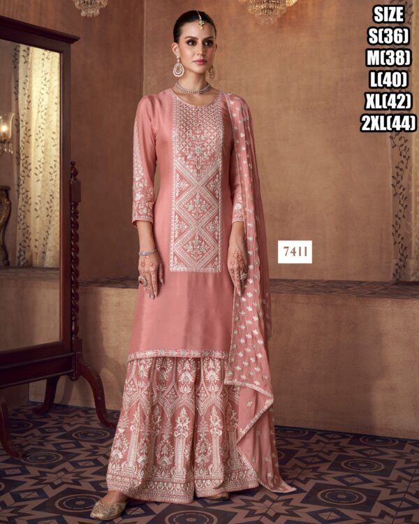 3 Piece Collection For Women's Wear Real Chinon With Embroidered Wedding Outfits