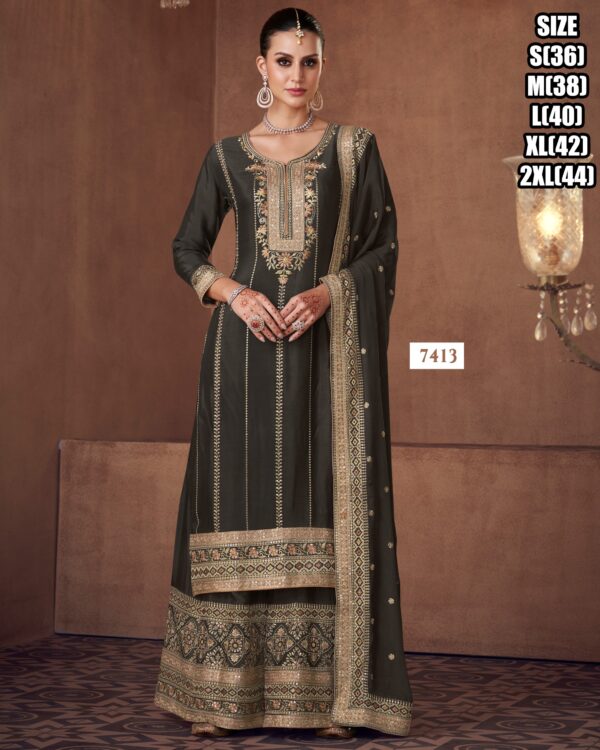 3 Piece Collection For Women's Wear Real Chinon With Embroidered Wedding Outfits