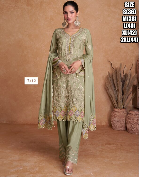 3 Piece Collection For Women's Wear Real Chinon With Embroidered Wedding Outfits