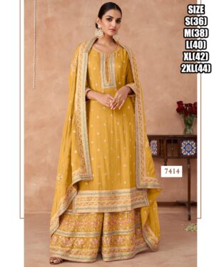 3 Piece Collection For Women's Wear Real Chinon With Embroidered Wedding Outfits
