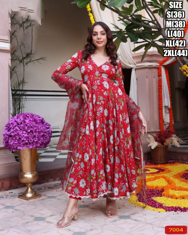 Three Piece Kurti Collections For Occasion, Stitched Maslin Silk Flaired Kurti-Pent With Dupatta For Women