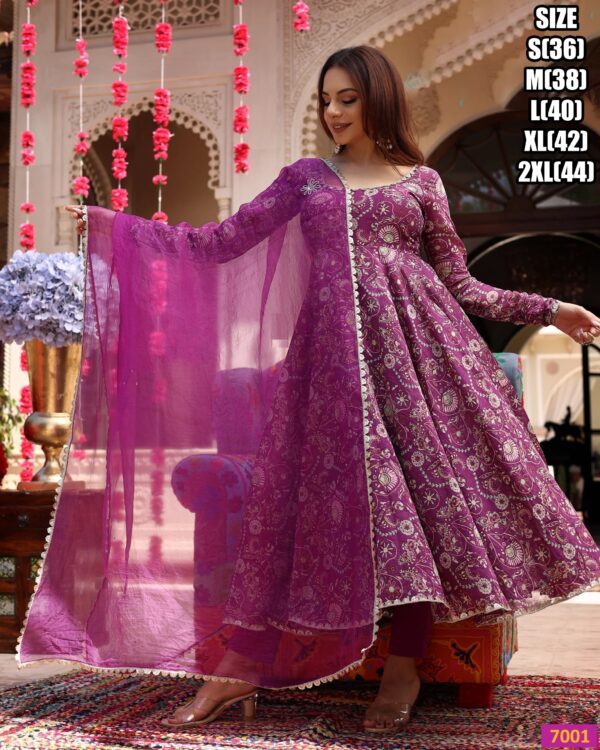 Three Piece Kurti Collections For Occasion, Stitched Maslin Silk Flaired Kurti-Pent With Dupatta For Women