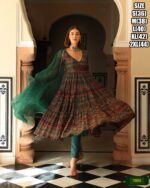 Three Piece Kurti Collections For Occasion, Stitched Maslin Silk Flaired Kurti-Pent With Dupatta For Women