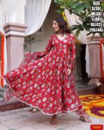 Three Piece Kurti Collections For Occasion, Stitched Maslin Silk Flaired Kurti-Pent With Dupatta For Women