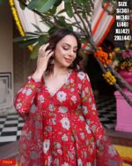 Three Piece Kurti Collections For Occasion, Stitched Maslin Silk Flaired Kurti-Pent With Dupatta For Women