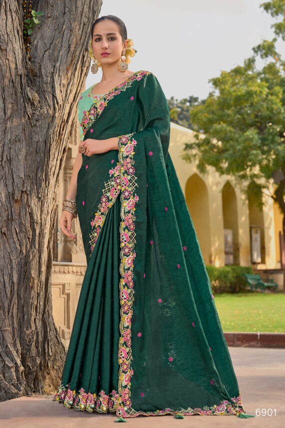 Party Wear Collection For Women's Un-Stitched Tissue Organza Silk Saree With Banglory Silk Blouse