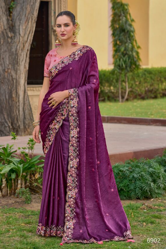 Party Wear Collection For Women's Un-Stitched Tissue Organza Silk Saree With Banglory Silk Blouse