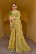 Party Wear Collection For Women's Un-Stitched Tissue Organza Silk Saree With Banglory Silk Blouse