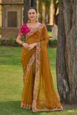 Party Wear Collection For Women's Un-Stitched Tissue Organza Silk Saree With Banglory Silk Blouse