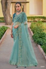 Party Wear Collection For Women's Un-Stitched Tissue Organza Silk Saree With Banglory Silk Blouse