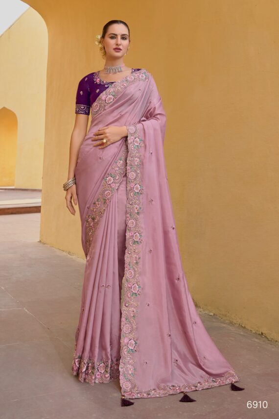 Party Wear Collection For Women's Un-Stitched Tissue Organza Silk Saree With Banglory Silk Blouse