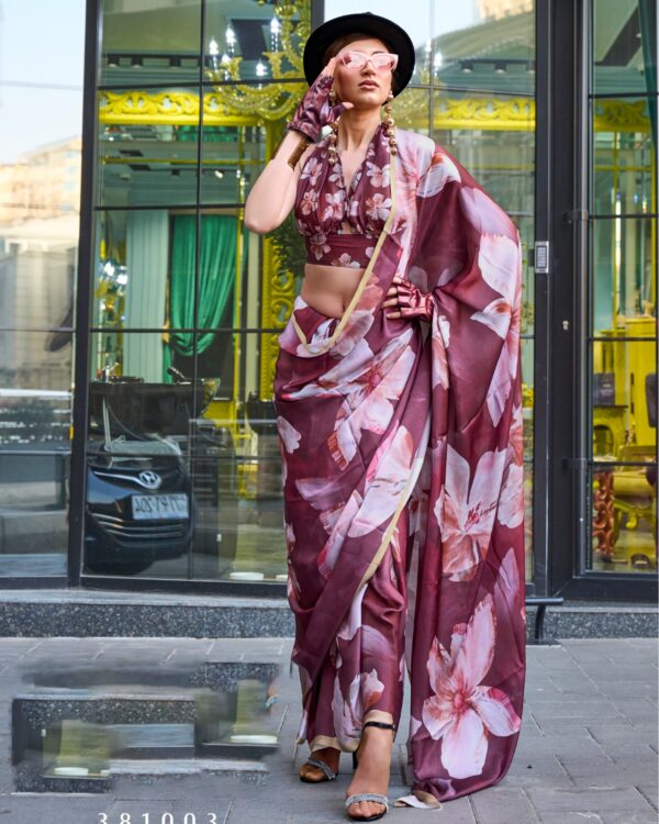 Unstitched Satin Georgette Sheer Fancy Digital Printed Party Wear Sarees For Women