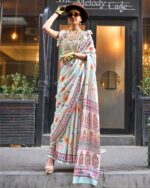 Unstitched Satin Georgette Sheer Fancy Digital Printed Party Wear Sarees For Women