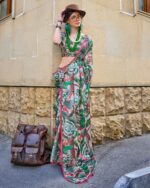 Unstitched Satin Georgette Sheer Fancy Digital Printed Party Wear Sarees For Women