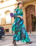 Unstitched Satin Georgette Sheer Fancy Digital Printed Party Wear Sarees For Women