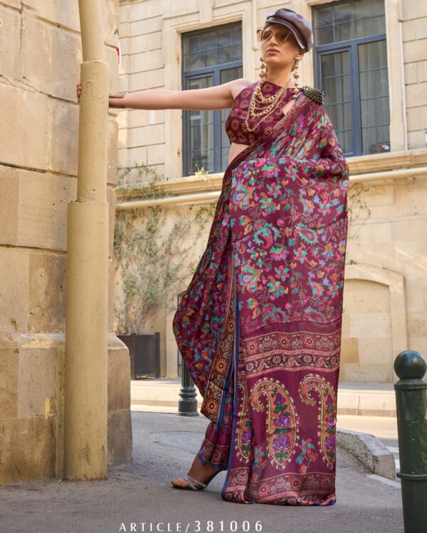 Unstitched Satin Georgette Sheer Fancy Digital Printed Party Wear Sarees For Women