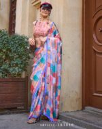 Unstitched Satin Georgette Sheer Fancy Digital Printed Party Wear Sarees For Women