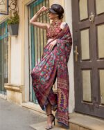 Unstitched Satin Georgette Sheer Fancy Digital Printed Party Wear Sarees For Women