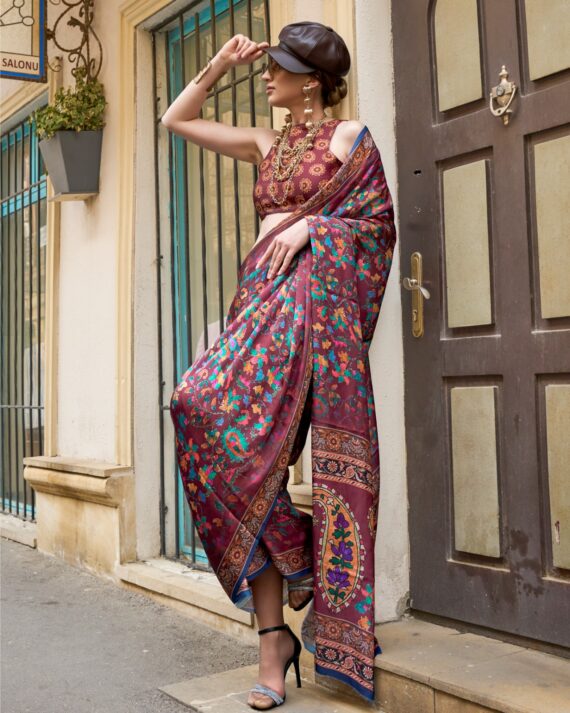 Unstitched Satin Georgette Sheer Fancy Digital Printed Party Wear Sarees For Women