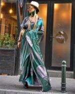 Unstitched Satin Georgette Sheer Fancy Digital Printed Party Wear Sarees For Women