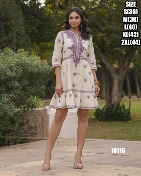 White Pure Cotton Embroidered Work Summer Style Women's Wear Tunic