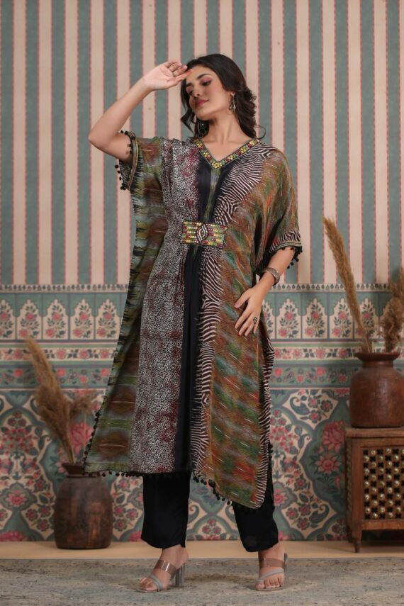 Summer Style Pure Georgette Embroidered Work Latest Kaftan Dress For Women