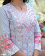 Sky Blue Pure Cotton Embroidered Anarkali Kurti-Pent With Dupatta For Summer Season